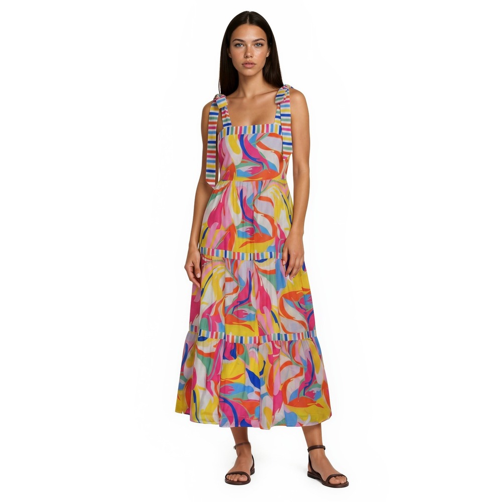 Flying‎ Tomato Maxi Dress Women's Size Large Multicolor Psychedelic Tiered